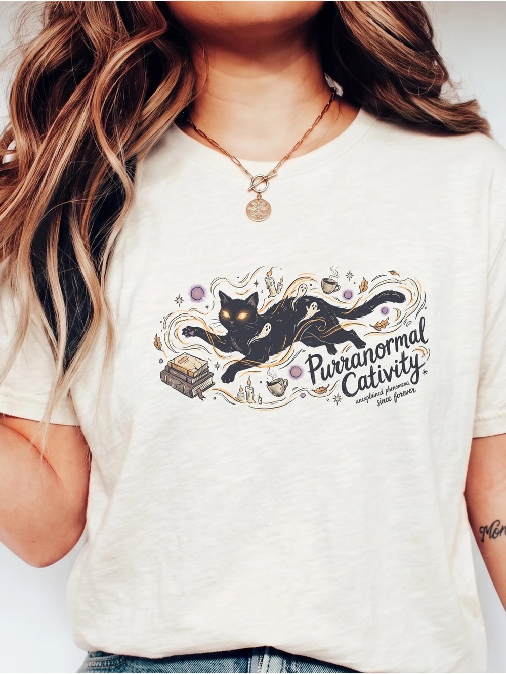 Cat 'Purranormal Cativity' Shirt, Funny Witchy GraphicTee - Unisex White